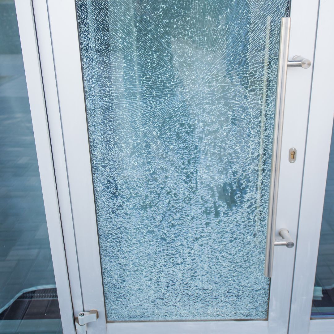 shattered glass door