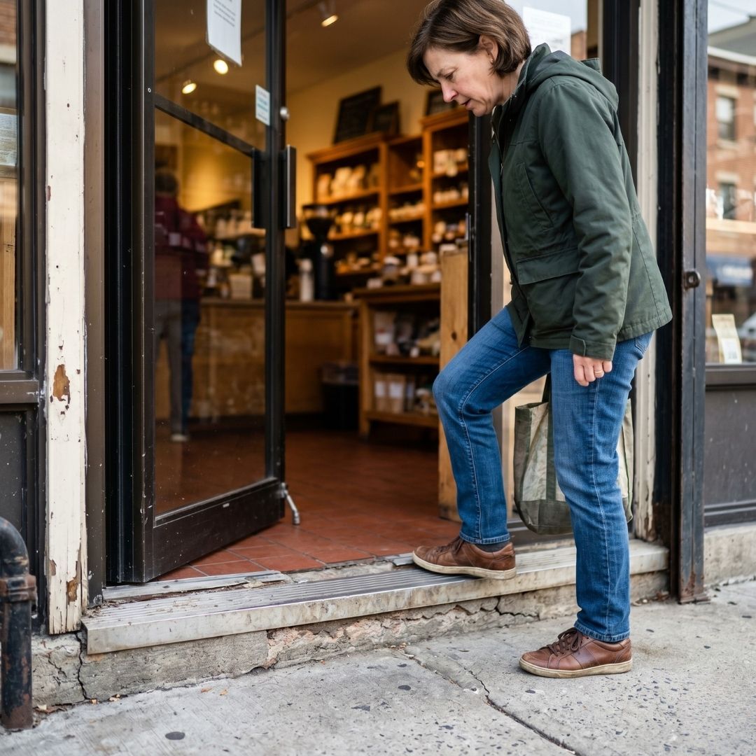a woman walking inside a store