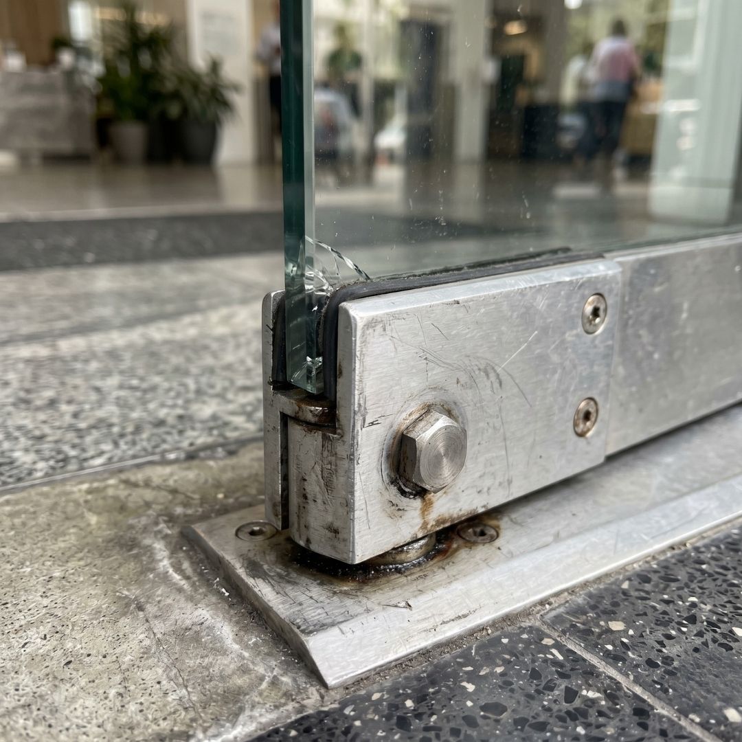 a cracked glass door